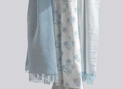 Hofdeco Premium Coastal Decorative Throw Blanket for Patio Couch Sofa, Baby Blue Herringbone with Fringe, 52"x72"