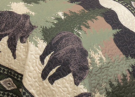 BLACK FOREST DECOR Black Bear Log Cabin Quilt Bed Set - Queen 90" Wx90 L