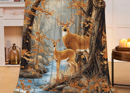 Fall Deer Blanket, Hunting Throw Blanket, Deer Gifts, Fall Forest Blankets, Deers Stuff Fleece Flannel Plush for Women Men Boys Girls Lovers Adults Soft Bedding for Sofa Bed Office Home Decor 40"X50"
