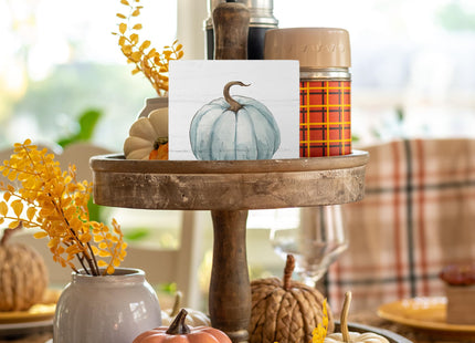 XYDEG Fall Decor Blue Pumpkin Wooden Box Sign for Bathroom,Neutral Fall Coastal Decor,Thanksgiving Decorations Rustic Autumn Decorations For Home Wall Living Room Office Kitchen 5 X 5 Inch