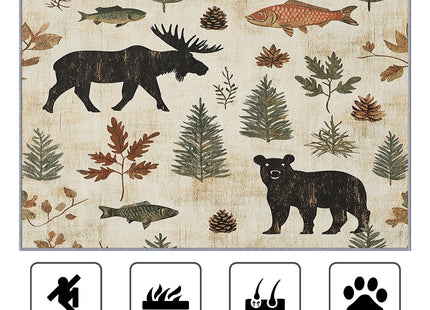 SherAvant Cabin Rug 6x9-2x3 - Lodge Bear Moose Fish Rustic Area Rug - Hunting Wildlife Woodland Wild Animal Carpet - Home Decor