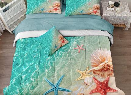 Merryword King Ocean Bedding Set (8pcs, Green) - Beach Style Bed-in-a-Bag with Comforter, Sheets, Pillowcases & Cushion Cover