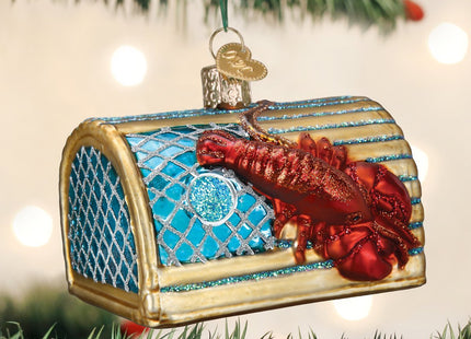 Old World Christmas Lobster Trap Glass Blown Ornament for Christmas Tree, Handcrafted Holiday Decoration, Sea Collection