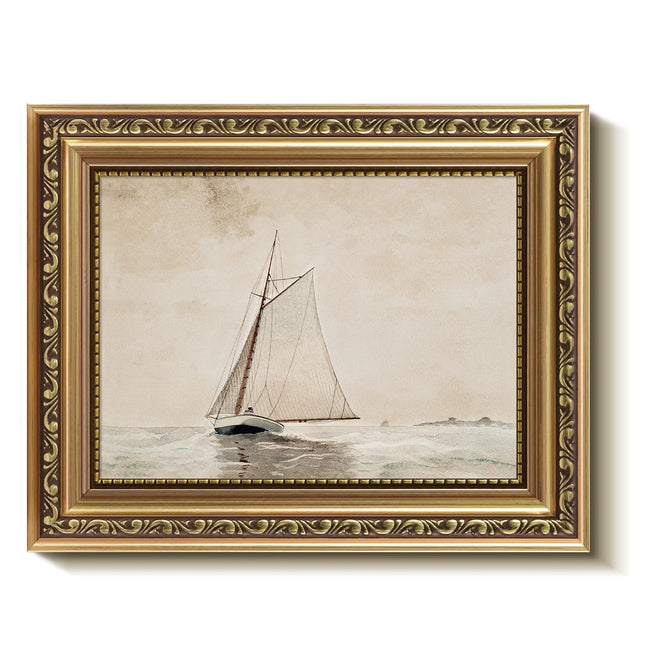 Bzstyleart Gold Framed Vintage Wall Art for Living Room, Framed Coastal Wall Decor Vintage Sailboat Painting Seaview Picture Print for Bedroom, Vintage Home Decor Aesthetic, 8 x 10 Inch