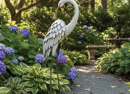 Regal Art & Gift Metal Egret Statue – Coastal Heron Garden Sculpture, Elegant Bird Decor for Lawn, Patio, or Beach House Yard – Sturdy Outdoor Standing Crane Ornament, 15.25""L x 8.25""W x 40.5""H