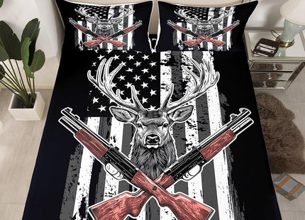 Erosebridal Deer Sheet Set American Flag Bedding Twin Size Hunting Theme Bed Sheets Western Rustic Farmhouse Decor Fitted Sheet Wild Animal Elk Print Flat Sheet USA Flag Sheets 3 Pcs