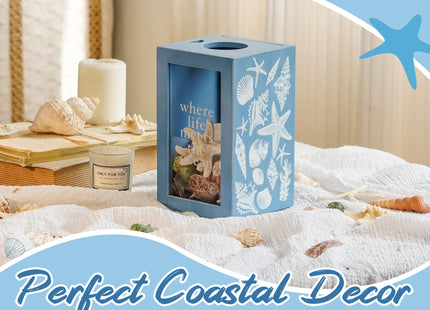 Synovana Seashell Holder Wooden Seashell Display Box Beach Coastal Decor Acrylic Sea Shell Display Holder Home Decor, 4.25 x 4.25 x 7.25 inches