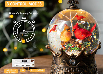 Cardinal Christmas Snow Globe, Lighted 2 Cardinal Musical Water Lantern with Swirling Glitter, Christmas Holiday Party Gifts and Decorations