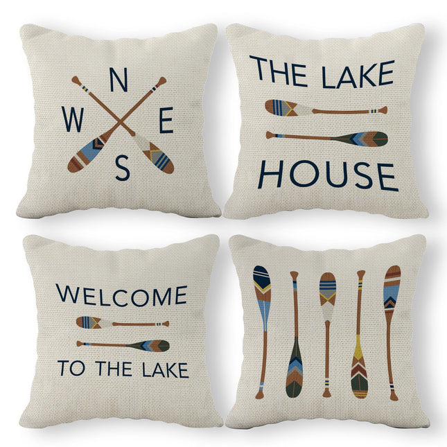 SiuSue Lake House Decor Lake Pillows Case 18 x 18 Inch Set of 4, Lake Paddle Decor, Lake House Rules Decor, Lake House Decor, Lake House Room Decor Pillows Cover for Sofa Couch Bed (Whiter)