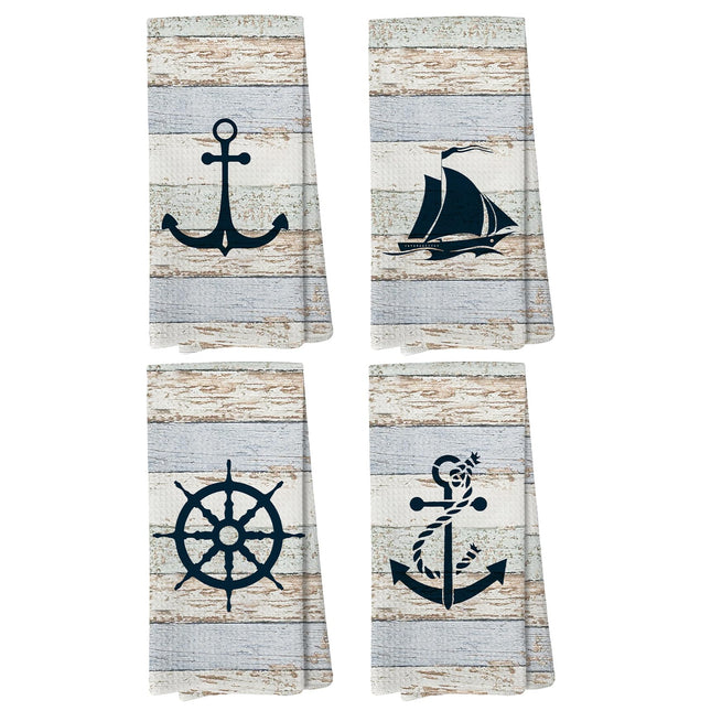Liosei Nautical Hand Towels for Bathroom - Nautical Beach Dish Hand Towels Bathroom Decor, Coastal Beach Boat Anchor Towel for Kitchen Decor, 16 x 24Inch Set of 4