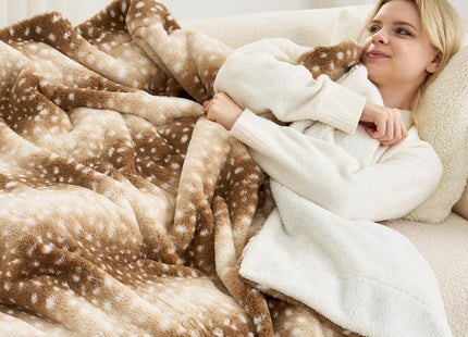 Cozy Bliss Deer Print Faux Fur Throw Blanket,50"×60", Brown Deer