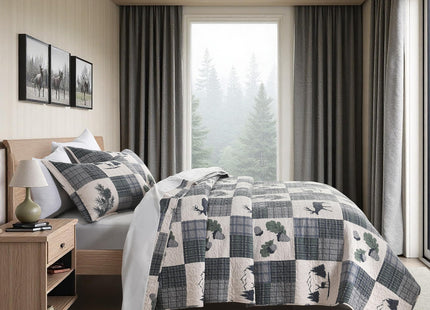 Cabin Quilt Set - 3-Piece Queen Rustic Bedding Set - Lodge Deer Bedspread