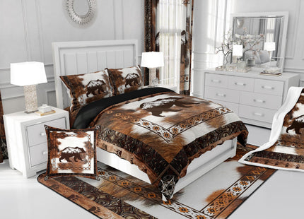 Erosebridal Rustic Cabin Bear Twin Comforter Set,Boho Aztec Cow Print Bedding Set,Bohemian Southwestern Comforter,Country Farmhouse Decor for Kids Boys Girls Bedroom Room,1 Pillowcase Lightweight