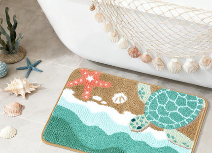 Moutina Coastal Sea Turtle Bathroom Rug 20x32 Inch, Soft and Absorbent Tufted Beach Bath Mat Non Slip Washable, Ocean Nautical Turtle Bathroom Decor