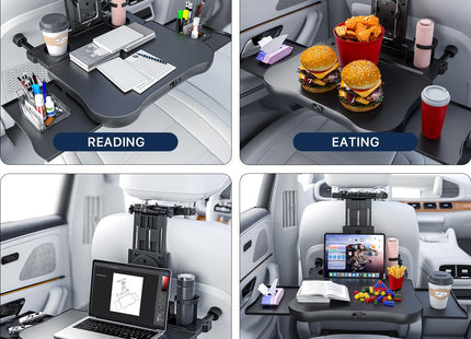 Car Back Seat Tray Table, Stable Foldable Auto Backseat Food Trays Desk for Rear Passenger Road Trip Eating & Work, Multifunctional Adjustable Travel Tray with Phone Drink Holder for Laptop iPad