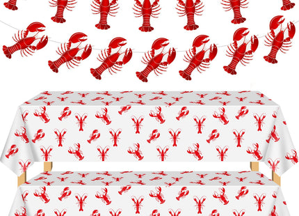 Flutesan 2 Pcs Crawfish Tablecloth 2 Pcs Lobster Banner Boil Party Decor