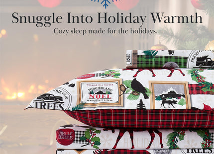 Southshore Fine Living, Inc. Christmas Bedding Twin Duvet Cover Set with Pillow Sham, Reversible Holiday Bedding Set with 2 Designs, Twin/Twin XL Winter Duvet Cover, Red Plaid Cabin Print