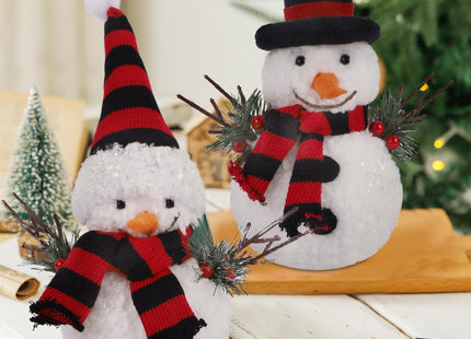 winemana Christmas Table Decorations, Set of 2 Snowman with Pine Cone Twigs, Winter Tabletop Decor for Indoor Home Kitchen Office Room Xmas Gifts Holiday Party (Red)