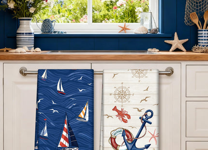 Arquiel Vintage Nautical Lighthouse Tea Towels Set of 4, 100% Cotton