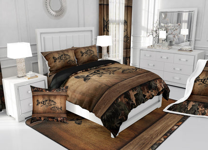 Erosebridal Camo Bass Fish Bedding Comforter Sets Fishing Bass Big Fish Bedding Set Queen Rustic Farmhouse Lake House Comforter Set for Boys Men Fisherman,Retro Tree Camouflage Cabin Quilt Set