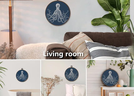 XNXLDYLH Moody Coastal Navy Blue Octopus Goth Round Framed Wall Art Decor