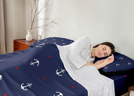 Castle Fairy Anchor Printed Bed Sheet Queen Set Red Heart Pattern Sheets Sets Adults Bedroom Decor Nautical Anchor Microfiber Bedding Set with Flat,Fitted Sheet,2 Pillow Cases
