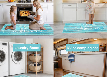 SANFORNIA Beach Themed Kitchen Rugs Sets of 2 Cushioned Anti-Fatigue Nautical Kitchen Mat for Floor, 17"x29" +17"x47", Blue