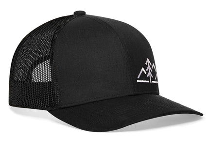 HAKA Mountains with Pine Tree Trucker Hat | Outdoors Snapback Cap - Black