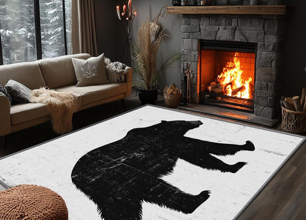 Yoozitrees Black Bear Rug - Bear Rug, 2x3 Rug, Wildlife Animal Silhouette Area Rug, Black and White Rustic Door Mat, Washable & Non Slip & Soft Small Carpet, Bear Home Decor