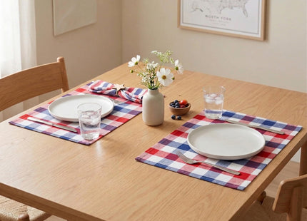 PurpleEssences Plaid Placemats 13x19 in Buffalo Plaid - Rust and Cream