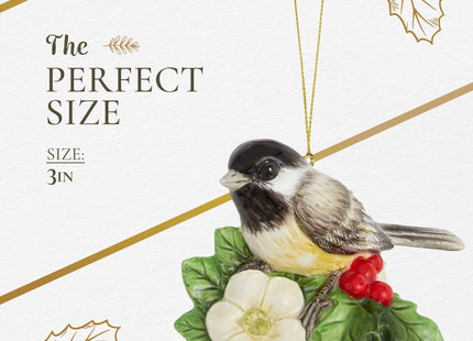 Spode Christmas Tree Chickadee Ornament - Festive Hanging Decorations
