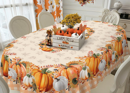 bnhjsdw Fall Pumpkin Tablecloth Buffalo Plaid Thanksgiving Autumn Table Cloth 60"x84", Waterproof Fall Table Cover for Harvest Party Decoration-Orange Pumpkin