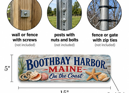 Boothbay Harbor Coastal Driftwood Metal Sign — Maine Souvenir Wall Decor