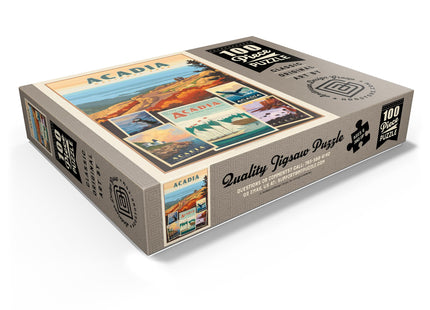 MyPuzzle Acadia National Park: Collage Print, Vintage Poster - Premium 100 Piece Jigsaw Puzzle for Adults