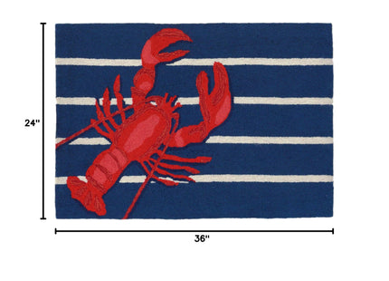 Liora Manne Frontporch Indoor Outdoor Rug - Novelty Design, Hand Hooked, Weather Resistant, UV Stabilized, Foyers, Porches, Patios & Decks, Lobster on Stripes, 2' x 3'