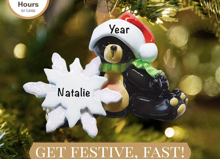 Personalized Black Bear Ornament 2026 for Girls & Boys, Bear & Snowflake
