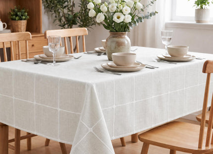 Horaldaily Farmhouse Plaid Tablecloth, Beige, 52×70 Inch Rectangular