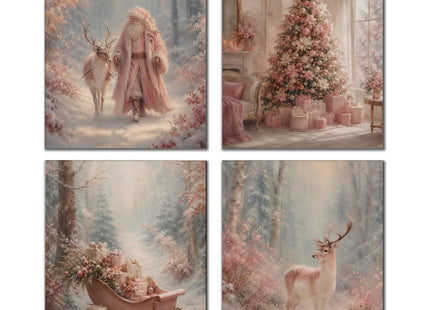 DOFQZ Pink Christmas Tree Santa Deer Wall Art Prints 8x10 Set of 4