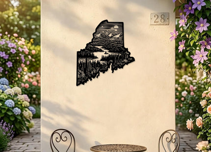 Maine State Landscape Metal Wall ArtWallArt DecorMetal Outdoor DecorMetal SignsRustic Farmhouse ArtworkStunning Wall Decoration for Living RoomOffice (Black,20 Inches)