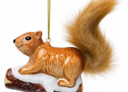 Squirrel on Snowy Branch Glass Christmas Ornament