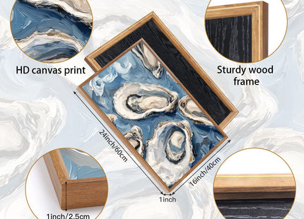 IARTTOP Oyster Wall Art Blue Seashell Wall Decor Seafood Oysters Artwork