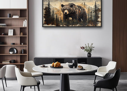 Trulave Framed Large Cabin Bear Wall Art Decor for Living Room 60''x30''