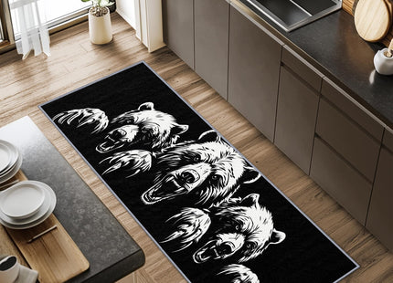 Yoozitrees Bear Rug with Head, Bear Runners for Hallways, 3x12ft, Black and White Grizzly Bear Man Cave Runner Rug, Cabin Animal Soft Washable Kitchen Mats for Floor - Bear Home Decor