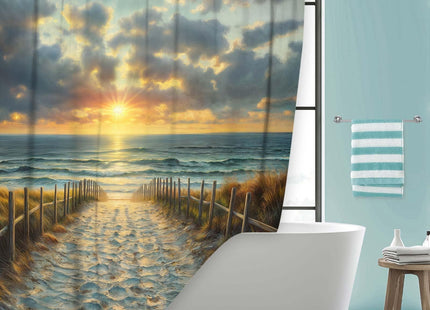 JAWO Coastal Sunset Beach Shower Curtain - Seaside Path Ocean Wave Scenery Waterproof Bathroom Curtain Decorative Bath Curtain for Bathroom Home Decor, 69X70 in
