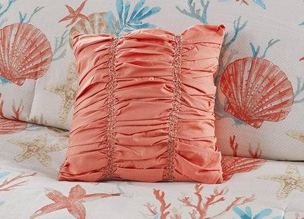 Island Living Coral & Teal Seashells, Starfish, Beach Queen Comforter Set (7 Piece Bed in A Bag)
