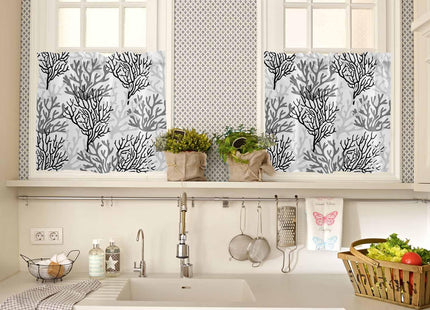Hokiten Black Gray Coral Coastal Curtains Valance and Tier Set, Beach Nautical Rod Pocket Tier Curtain 24 Inch Length, Summer Small Window Treatment Panel Drapes for Kitchen Sink, 54" x 18"+55" x 24"