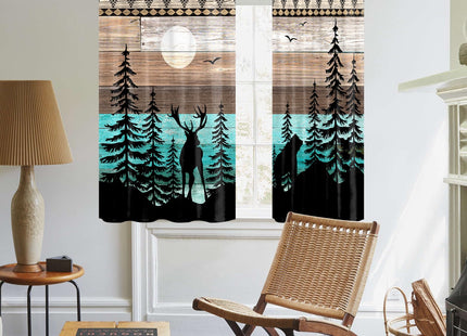 Bawpkn Forest Deer Kitchen Curtains Country Rustic Farmhouse Short Cafe Curtains Decor for Dining Room Retro Tree Bear Deer Rod Pocket Window Drapes 2 Panels 26x36 Inch
