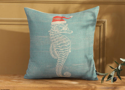 TRENDIN Nautical Christmas Pillow Cover 18X18 for Couch Sea Ocean Decor Seahorse Square Linen Cushion Case Sofa Home Decorations PL1107TR