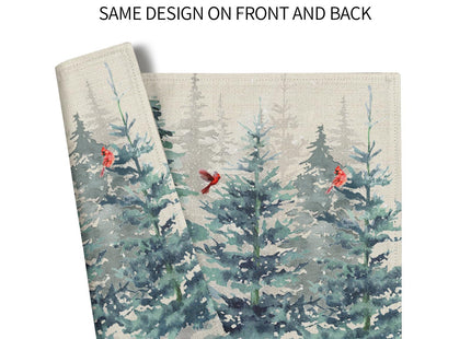 Winter Forest Tree Placemats Set of 4，Pine Tree Christmas Red Bird Heat Resistant Non Slip Place Mats Cotton Linen Tablemats for Dining Table Kitchen Decor 18 x 12 Inch