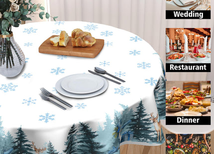 ABSOP Blue Winter Round Tablecloth Christmas Snowflake Pattern 60 Inch